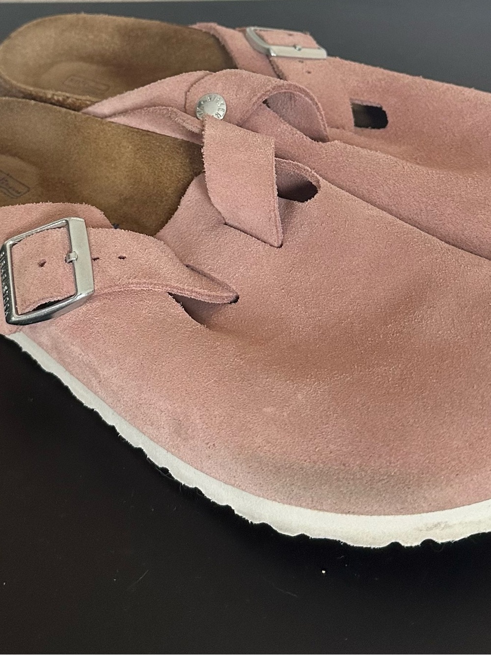Birkenstock Suede Slip-On Clogs in Dusty Pink - Picture 3 of 5